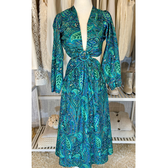 Sunday Up Dresses & Skirts - Sunday Up Women's Sz M Blue Multicolor Paisley Backless Halter Midi Dress #0325